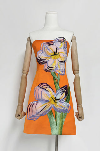 Strapless Floral Embellished Dress