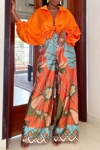 Floral Wide-Leg Casual Pants