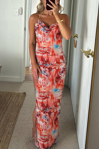 Floral Print Halter Maxi Dress