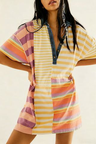 Striped Casual Belted Shirt Dress