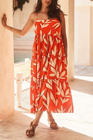 Tropical Print Tiered Dress
