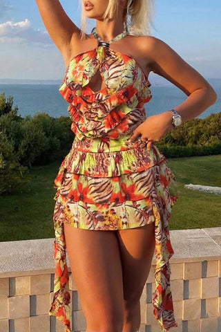 Tiered Ruffle Halter Dress