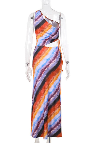 Asymmetrical Swirled Pattern Midi Dress