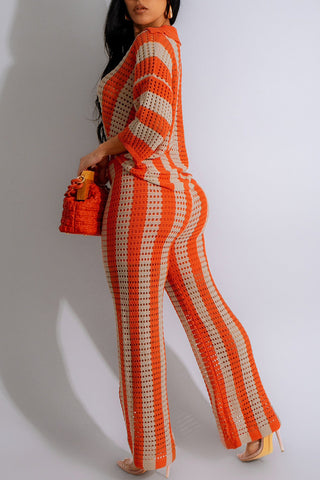 Striped Button-Front Pants Set