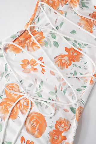 Floral Lace-Up Midi Dress