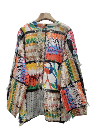 Patchwork Fringed Sweater