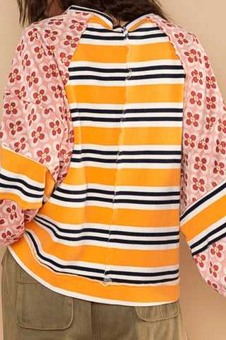 Striped and Floral Pattern T-Shirt