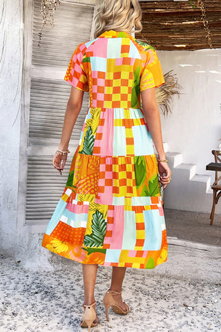 Floral Patchwork V-Neck Midi Dress