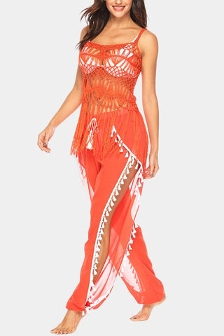 Tassel Trim Split-Leg Pants