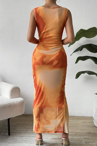 Ruched Sleeveless Casual Midi Dress