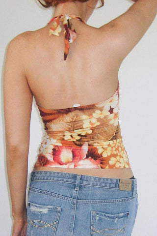 Floral Halter Neck Twist Tank Top
