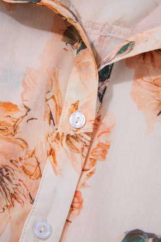 Ruffled Neck Floral Chiffon Blouse