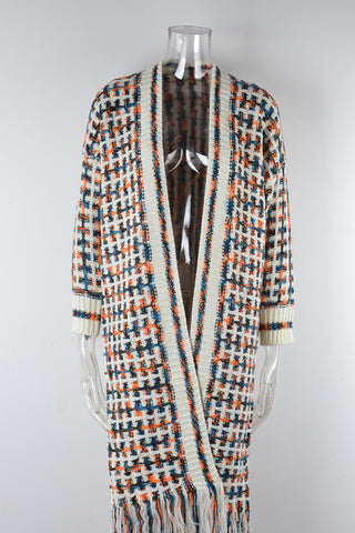 Fringe-Trim Longline Cardigan