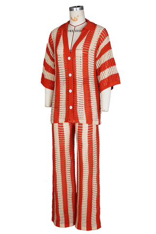Striped Button-Front Pants Set