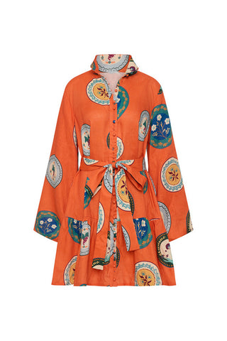 Tie-Waist Casual Dress with Artistic Print