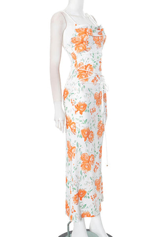 Floral Lace-Up Midi Dress