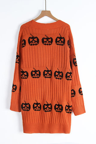 Pumpkin Patterned Longline Cardigan