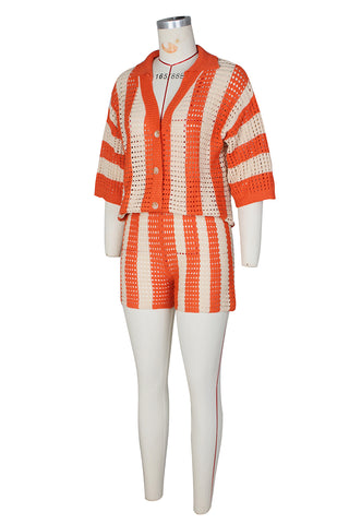 Button-Front Striped Short Set
