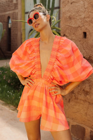 V-Neck Balloon Sleeve Romper