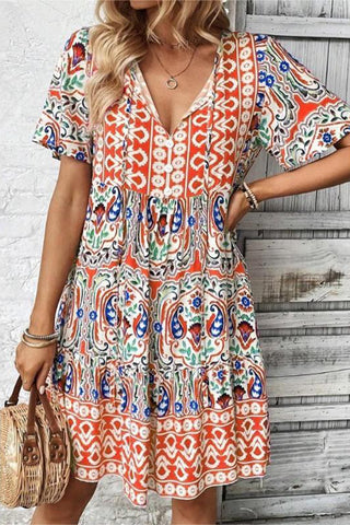 Patterned V-Neck Summer Dress