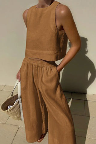 Sleeveless Wide-Leg Pants Set