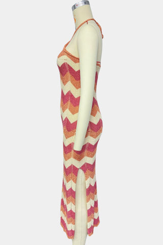 Chevron Knit Halter Midi Dress