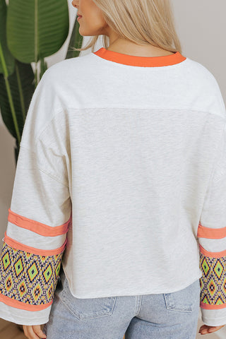 Patterned Sleeve Pocket Sweatshirt