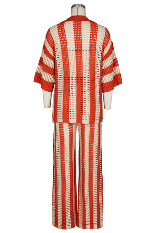 Striped Button-Front Pants Set