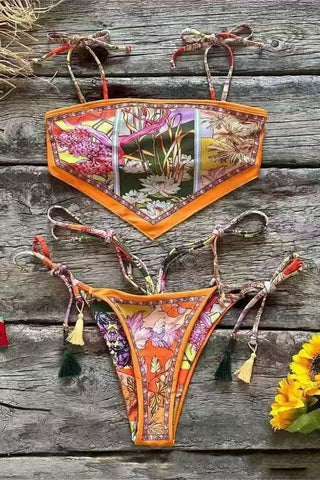 Floral Print Bikini Set with Tassel