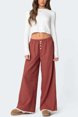 Button-Detail Wide-Leg Casual Pants