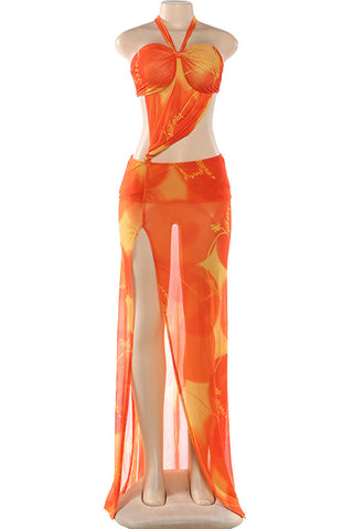 Vibrant Tropical Cutout Dress