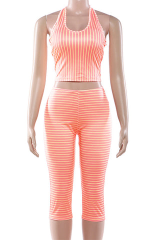 Striped Halter Cropped Pants Set