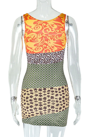 Patterned Patchwork Casual Dress