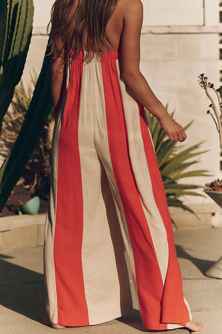 Strapless Wide-Leg Striped Jumpsuit