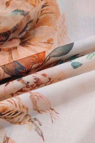 Ruffled Neck Floral Chiffon Blouse