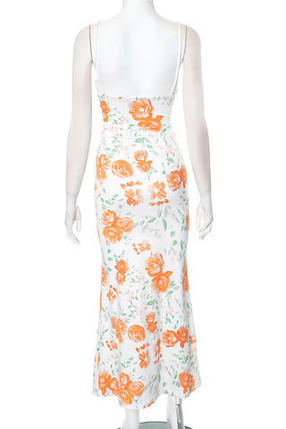 Floral Lace-Up Midi Dress