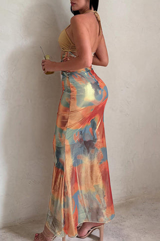 Halter Wrap Front Maxi Dress
