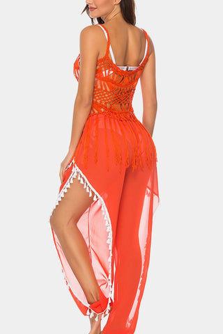 Tassel Trim Split-Leg Pants