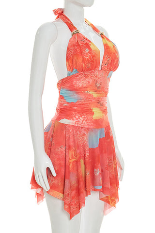 Halter Neck Handkerchief Hem Dress