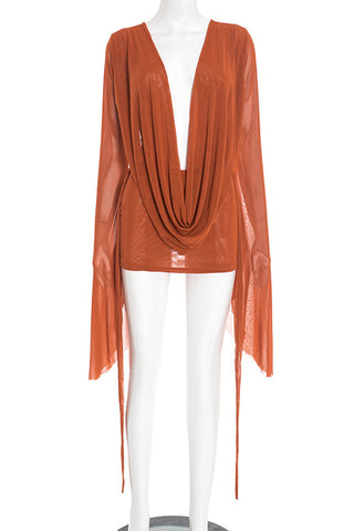 Draped Deep V-Neck Casual Dress