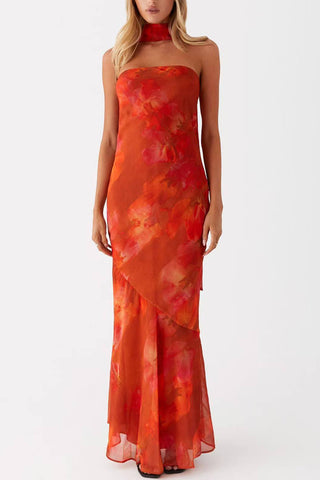 Floral Halter Evening Dress