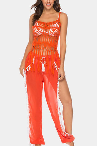 Tassel Trim Split-Leg Pants