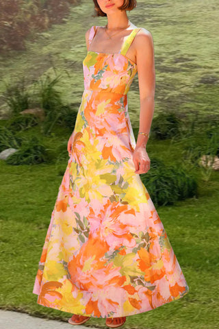 Floral Maxi Dress with Square Neckline