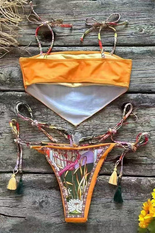 Floral Print Bikini Set with Tassel