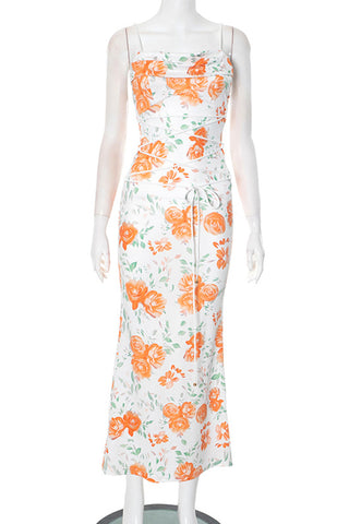 Floral Lace-Up Midi Dress