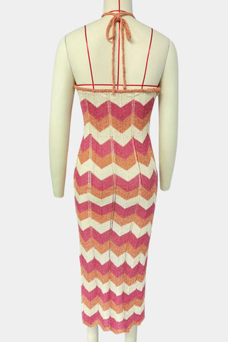 Chevron Knit Halter Midi Dress