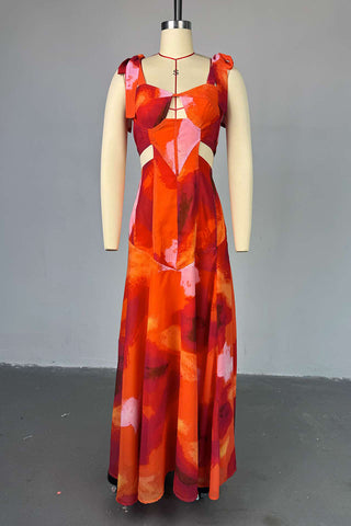 Abstract A-Line Tie Strap Dress