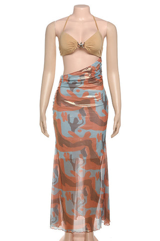 Halter Wrap Front Maxi Dress