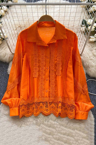 Lace Trim Button-Up Blouse