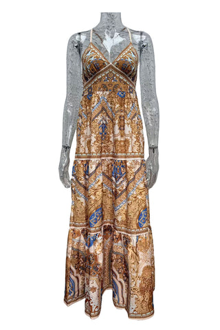 Bohemian Maxi Dress with Strappy Back